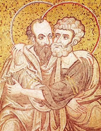 Saints Peter and Paul Embracing by Byzantine School